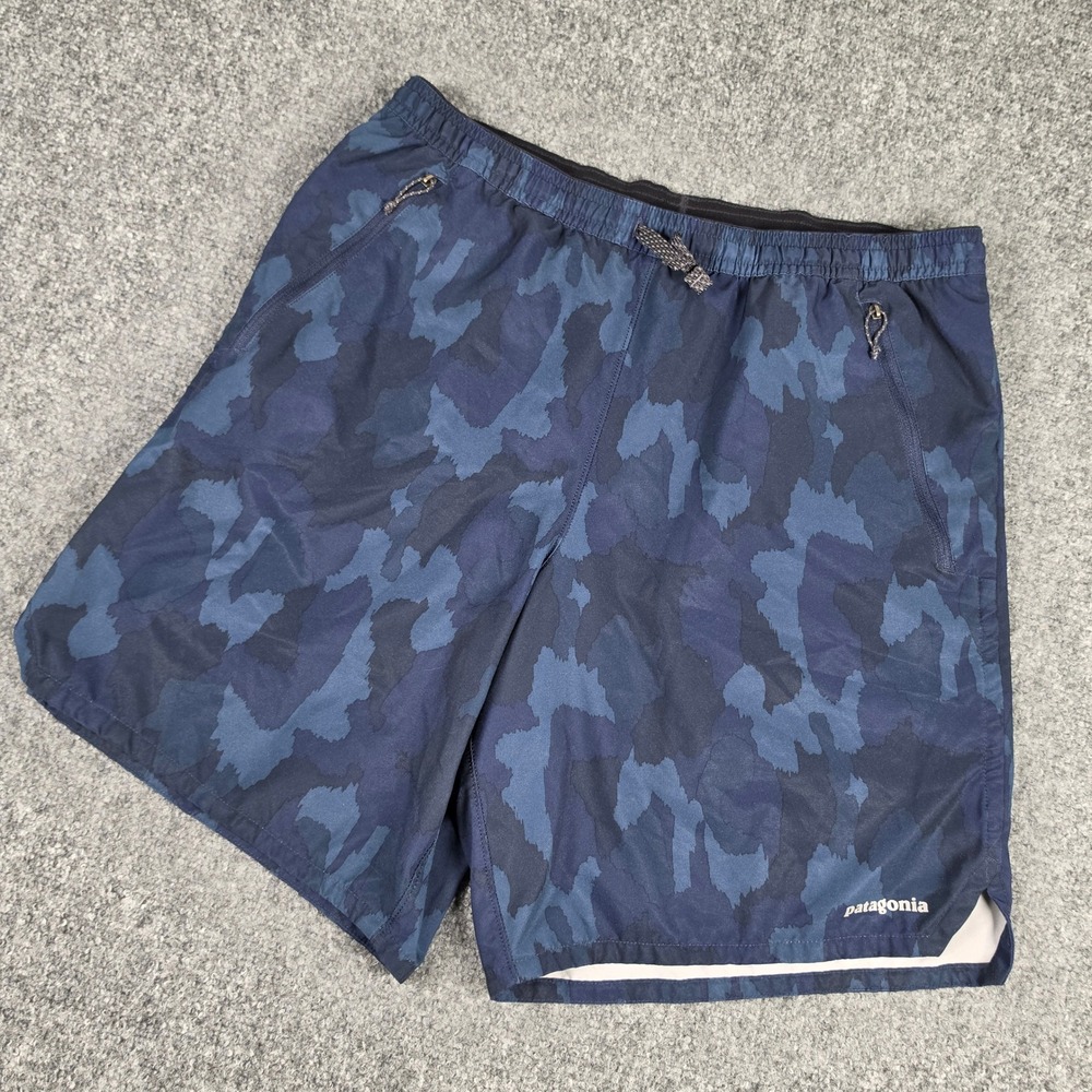 Patagonia Nine Trails Shorts Mens Medium Blue Camo 7" Inseam 57601